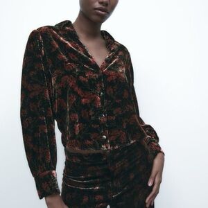 Zara Black and Red Velvet Blouse